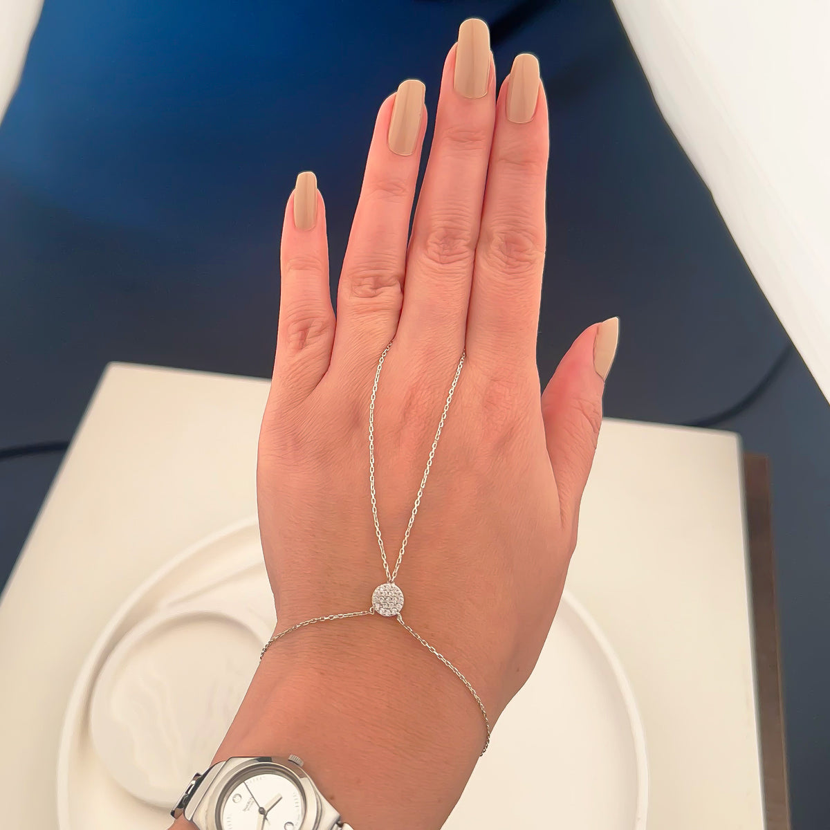 925 Sterling Silver Bar Hand Chain Bracelet