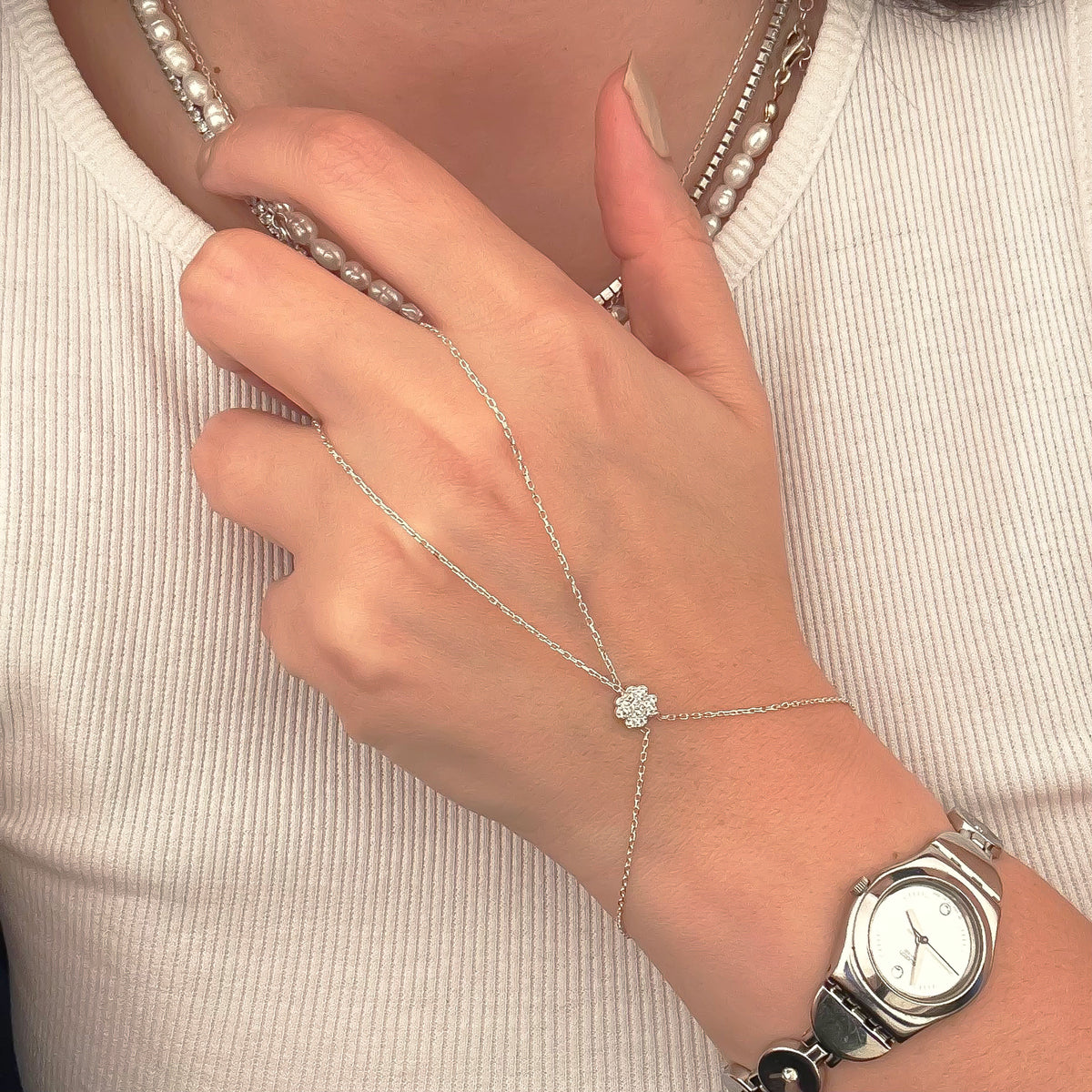 925 Sterling Silver Clover Hand Chain Bracelet