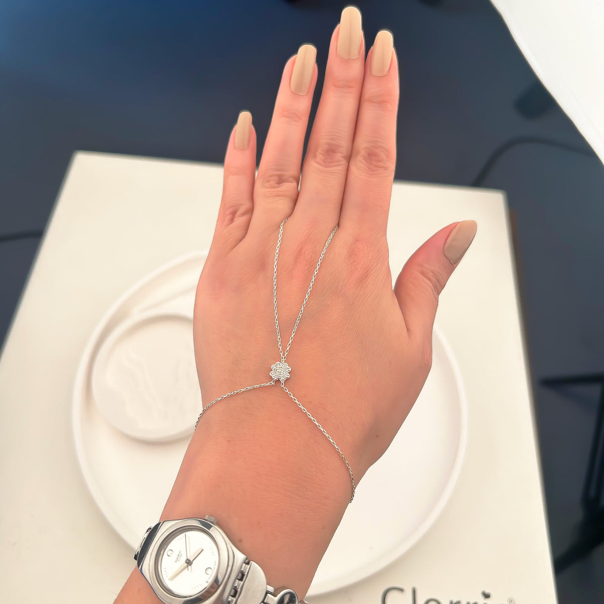 925 Sterling Silver Clover Hand Chain Bracelet