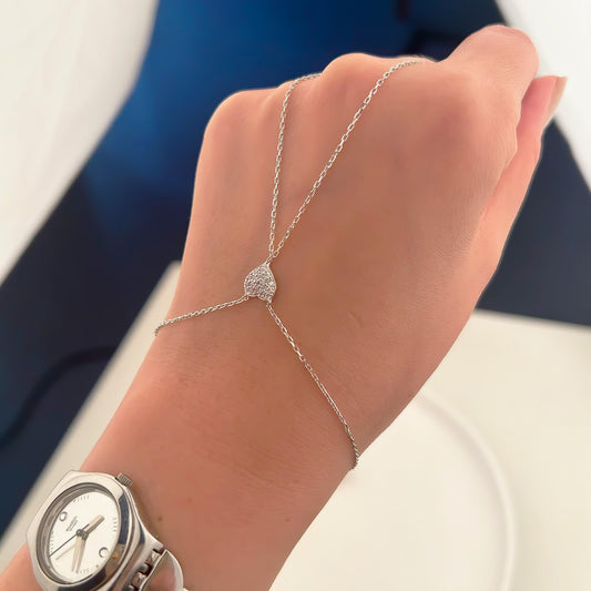 925 Sterling Silver Heart Hand Chain Bracelet