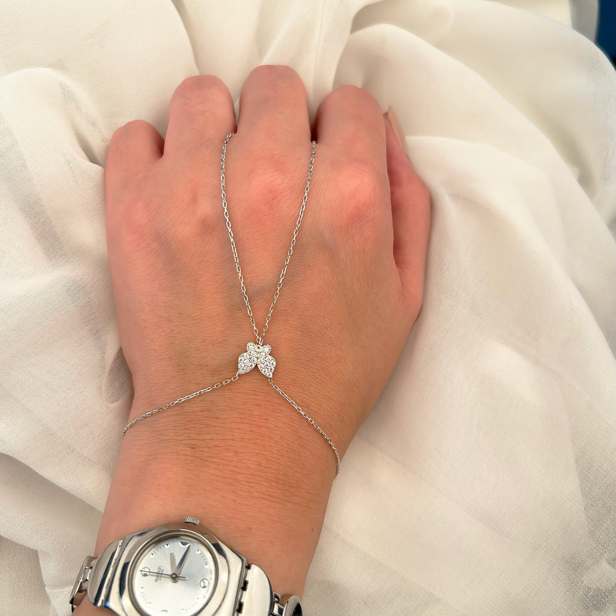 925 Sterling Silver Butterfly Hand Chain Bracelet