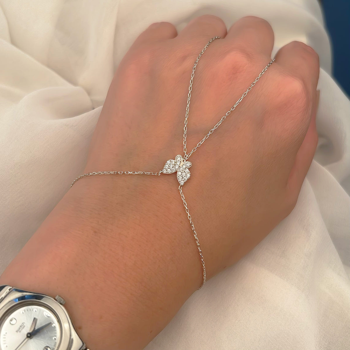925 Sterling Silver Butterfly Hand Chain Bracelet