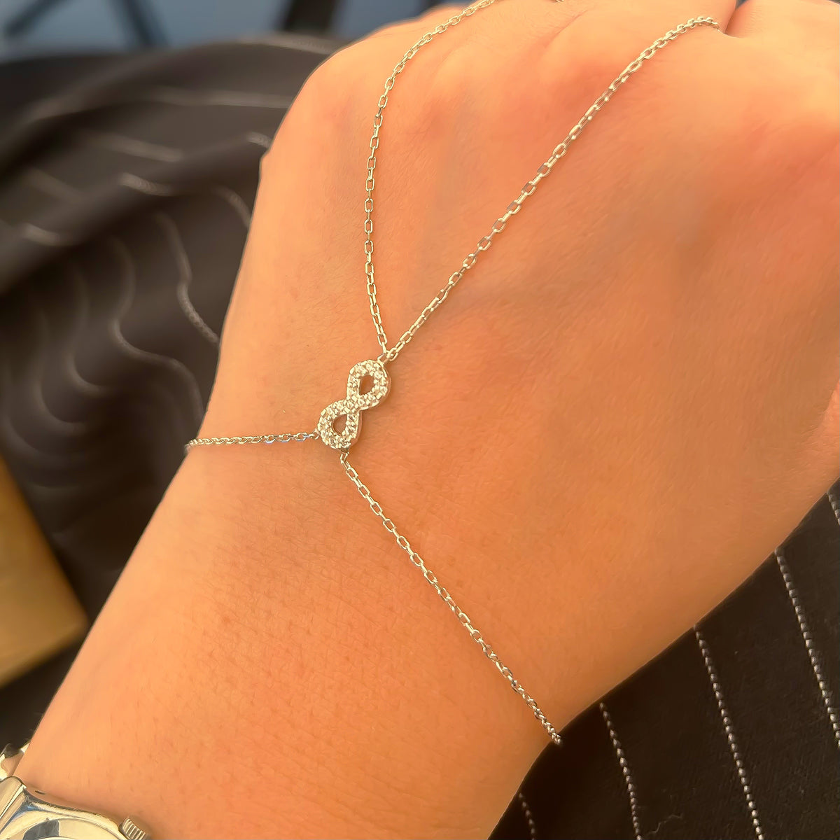 925 Sterling Silver Infinity Hand Chain Bracelet