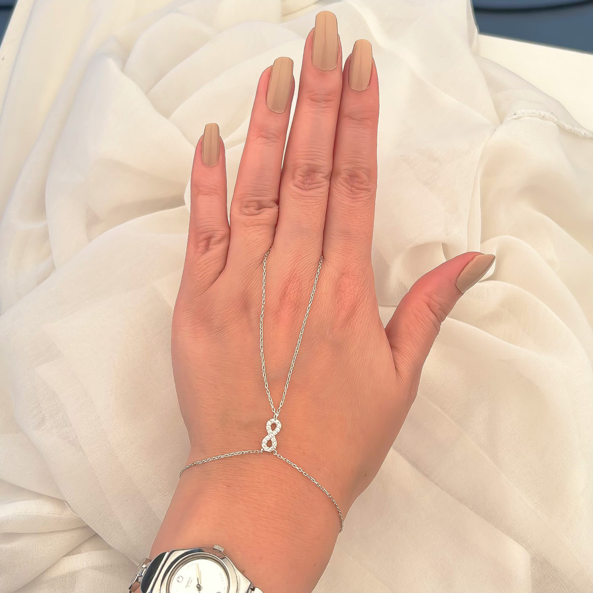 925 Sterling Silver Infinity Hand Chain Bracelet