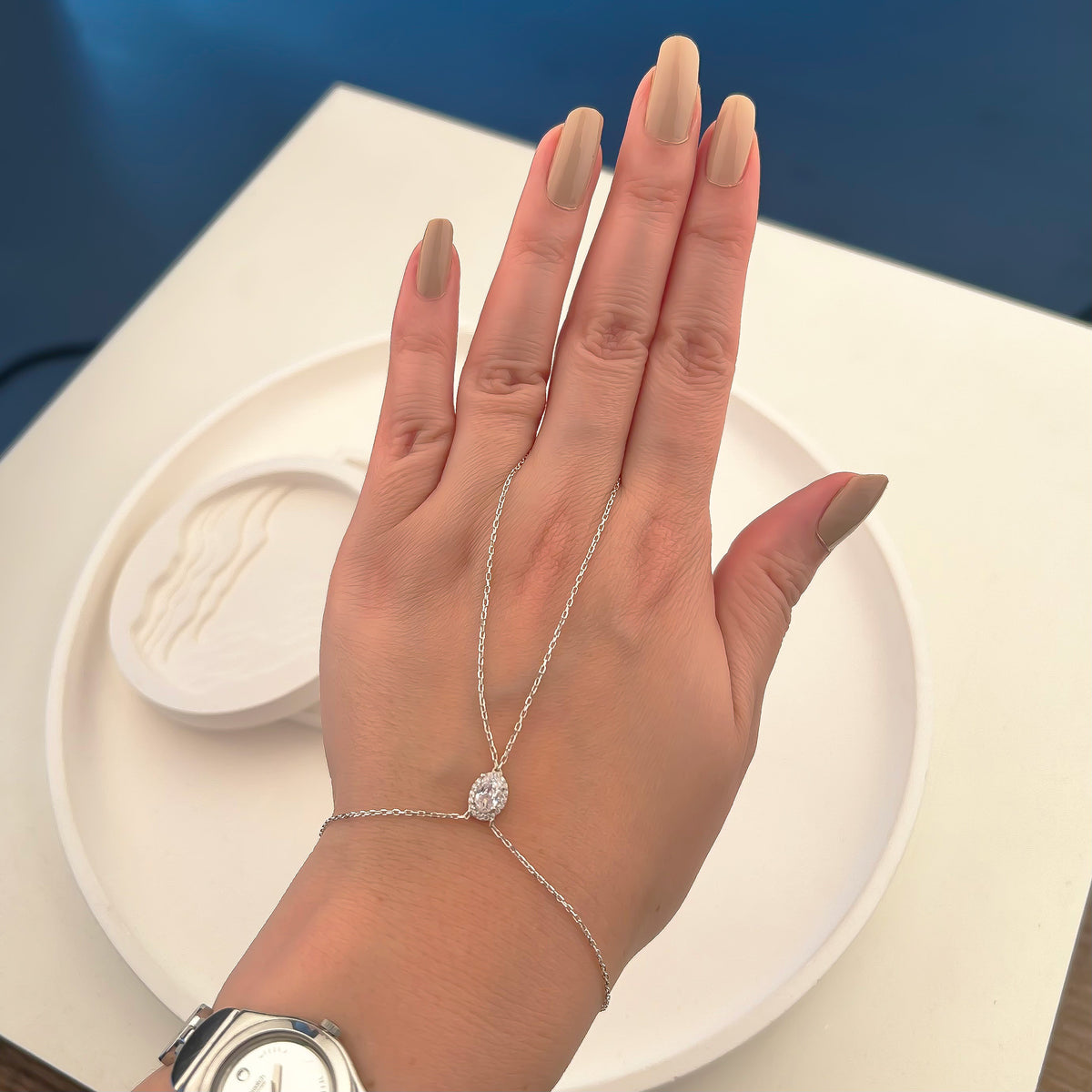 925 Sterling Silver Halo Hand Chain Bracelet
