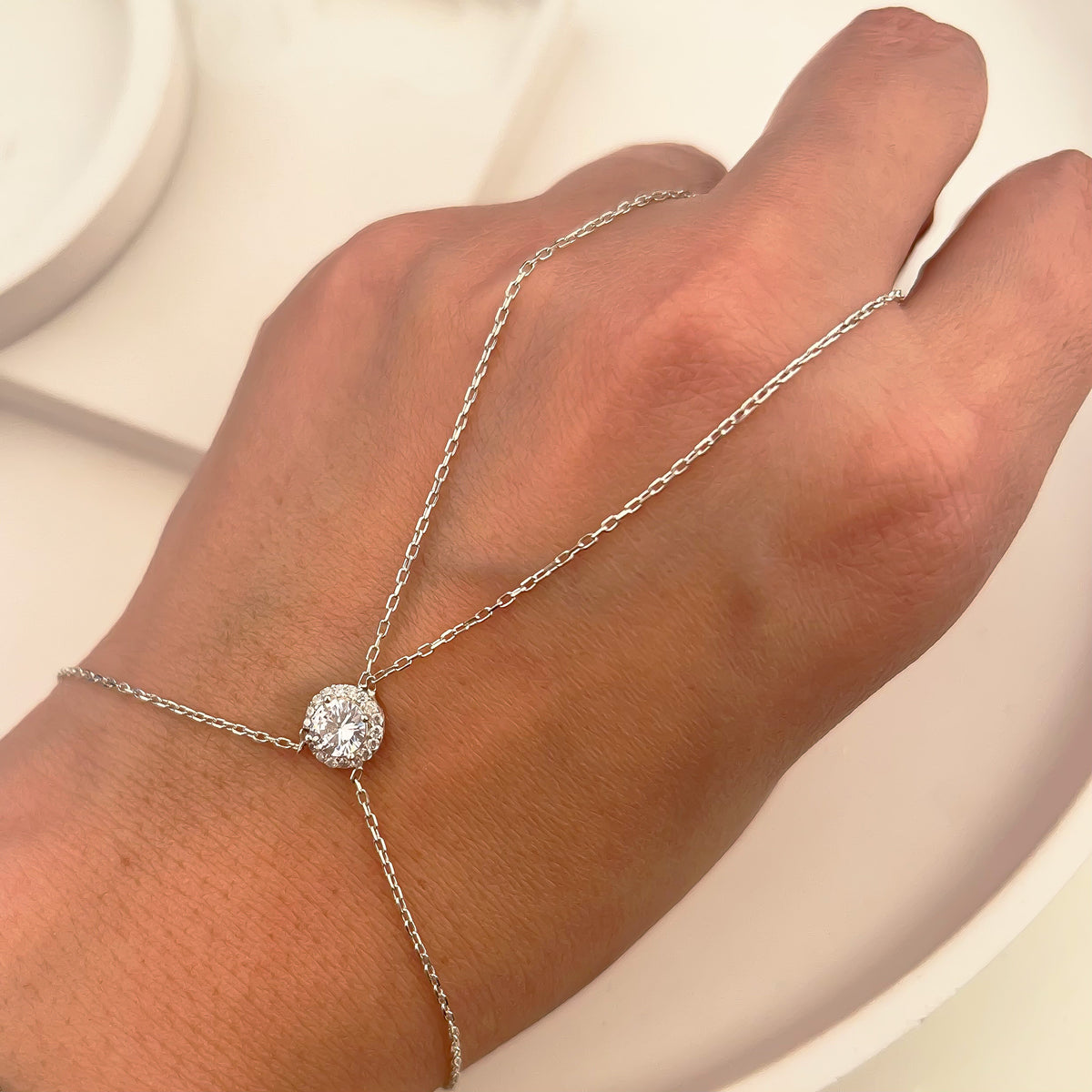 925 Sterling Silver Halo Hand Chain Bracelet