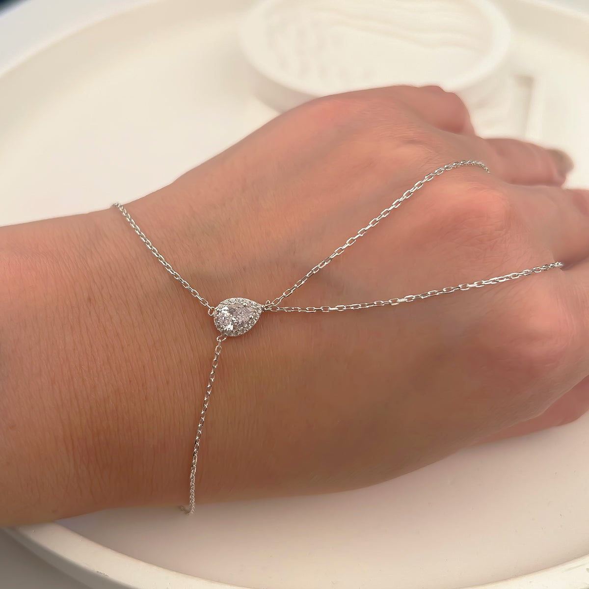 925 Sterling Silver Halo Hand Chain Bracelet