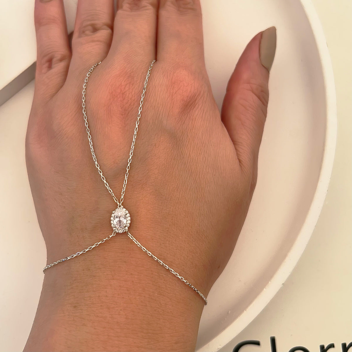 925 Sterling Silver Halo Hand Chain Bracelet