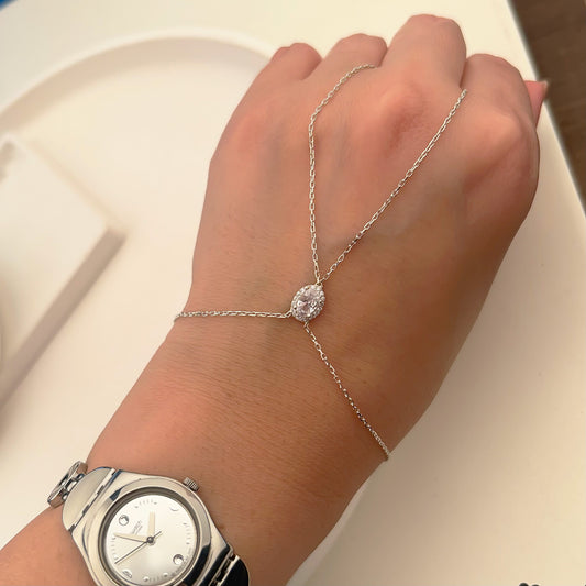 925 Sterling Silver Halo Hand Chain Bracelet