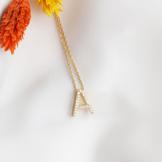 925k Sterling Silver Pave Letter A Necklace