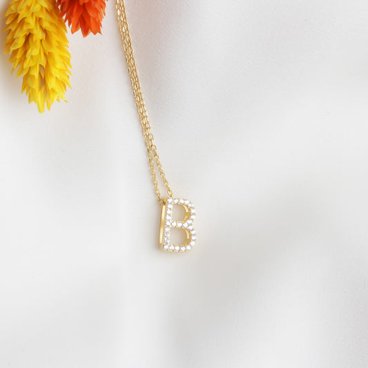 925k Sterling Silver Pave Letter B Necklace