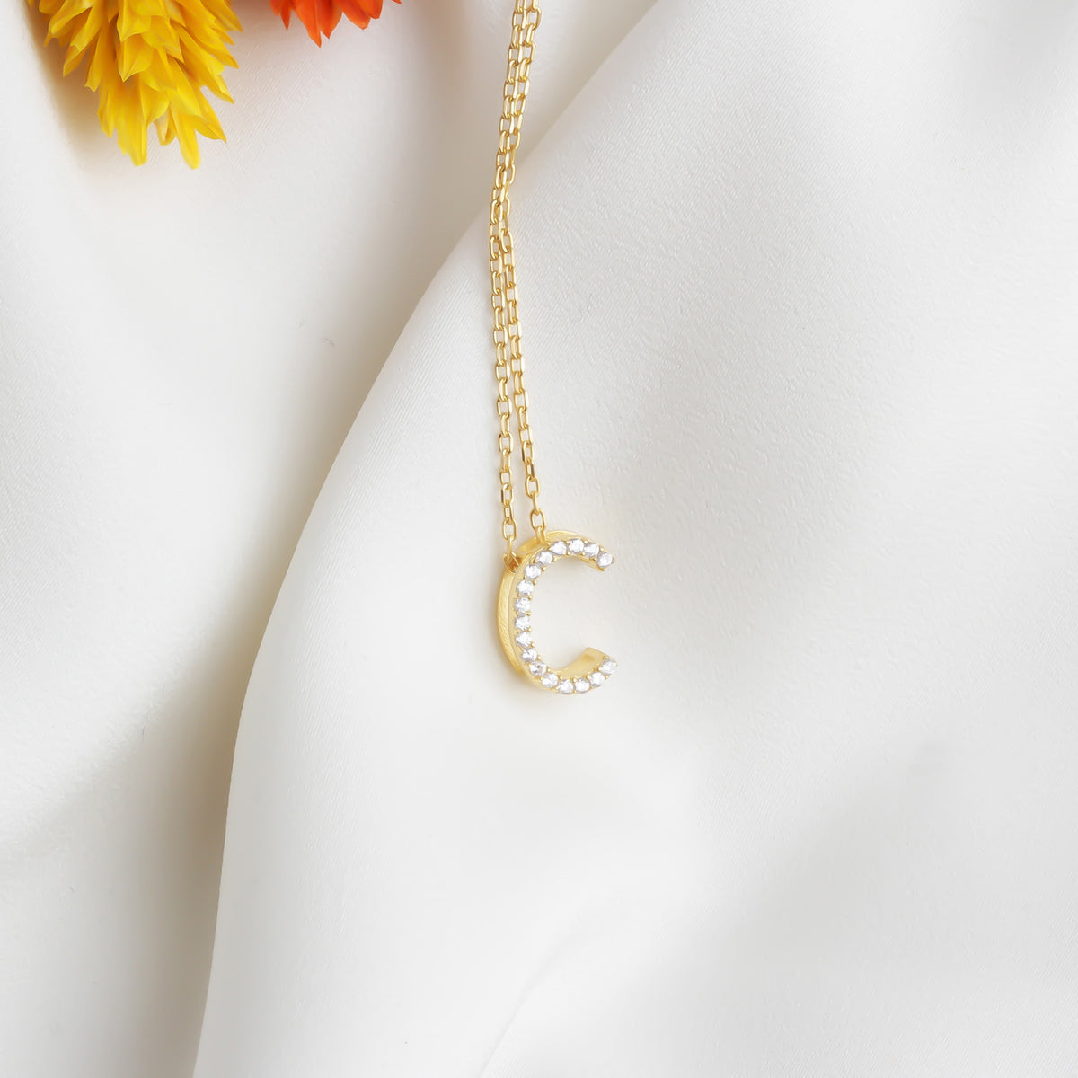 925k Sterling Silver Pave Letter C Necklace