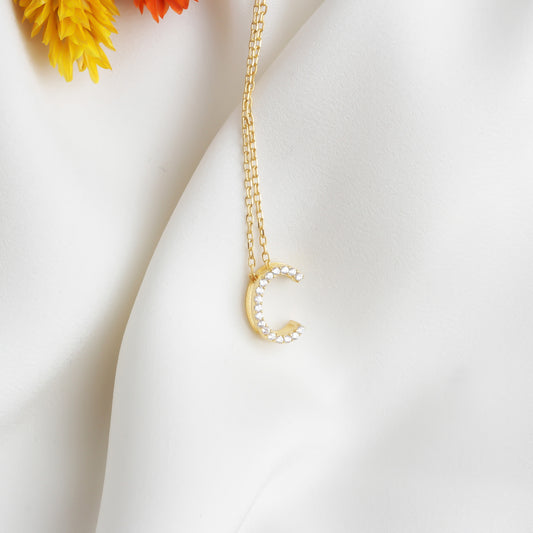 925k Sterling Silver Pave Letter C Necklace