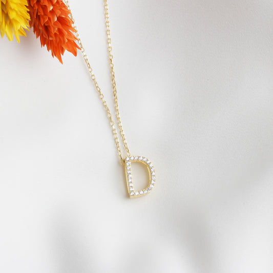 925k Sterling Silver Pave Letter D Necklace