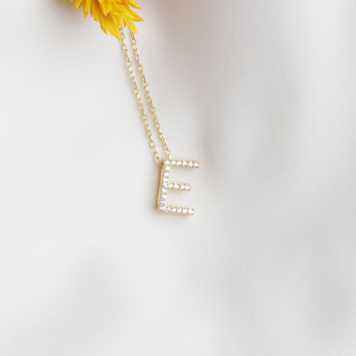 925k Sterling Silver Pave Letter E Necklace