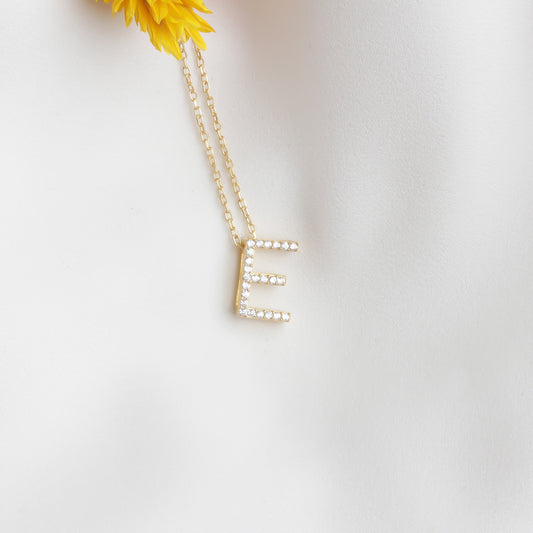 925k Sterling Silver Pave Letter E Necklace