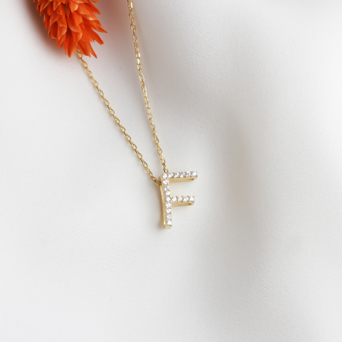 925k Sterling Silver Pave Letter F Necklace