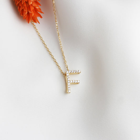 925k Sterling Silver Pave Letter F Necklace