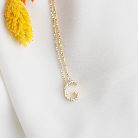 925k Sterling Silver Pave Letter G Necklace