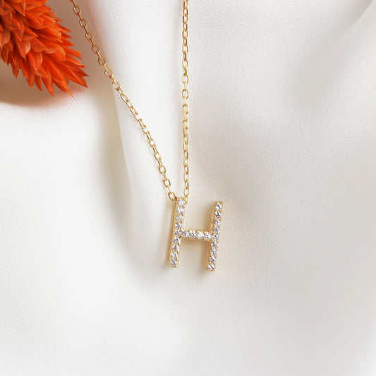 925k Sterling Silver Pave Letter H Necklace