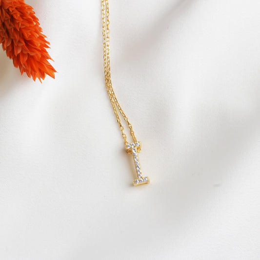 925k Sterling Silver Pave Letter I Necklace