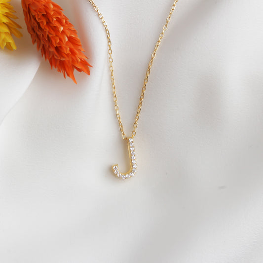 925k Sterling Silver Pave Letter J Necklace