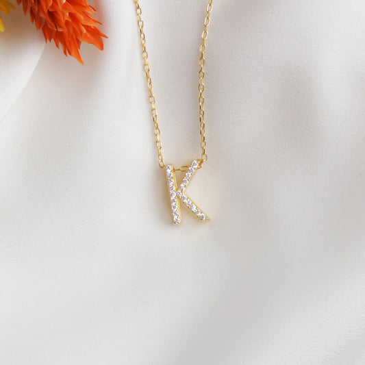 925k Sterling Silver Pave Letter K Necklace