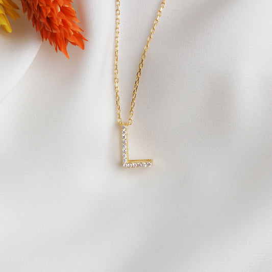 925k Sterling Silver Pave Letter L Necklace