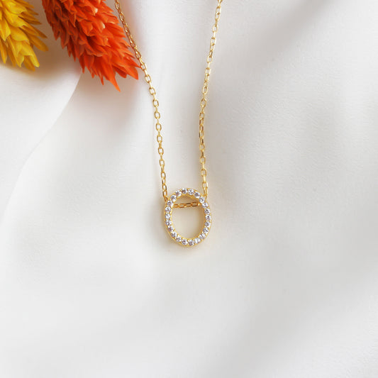 925k Sterling Silver Pave Letter O Necklace