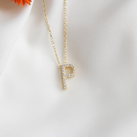 925k Sterling Silver Pave Letter P Necklace