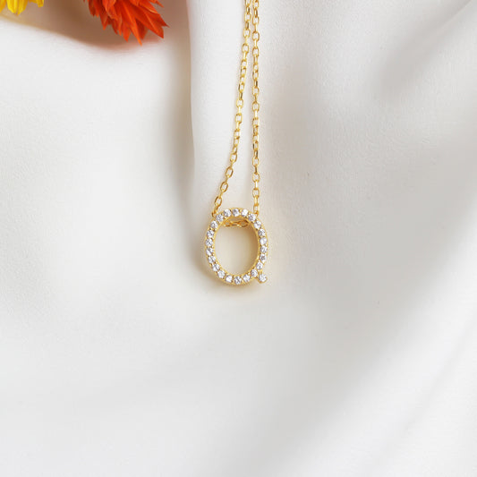 925k Sterling Silver Pave Letter Q Necklace