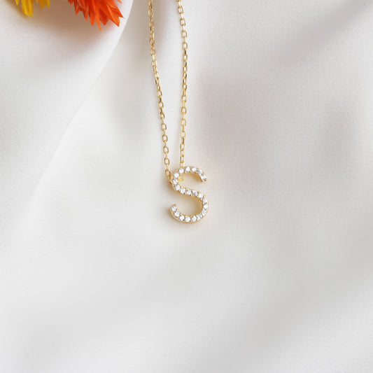 925k Sterling Silver Pave Letter S Necklace