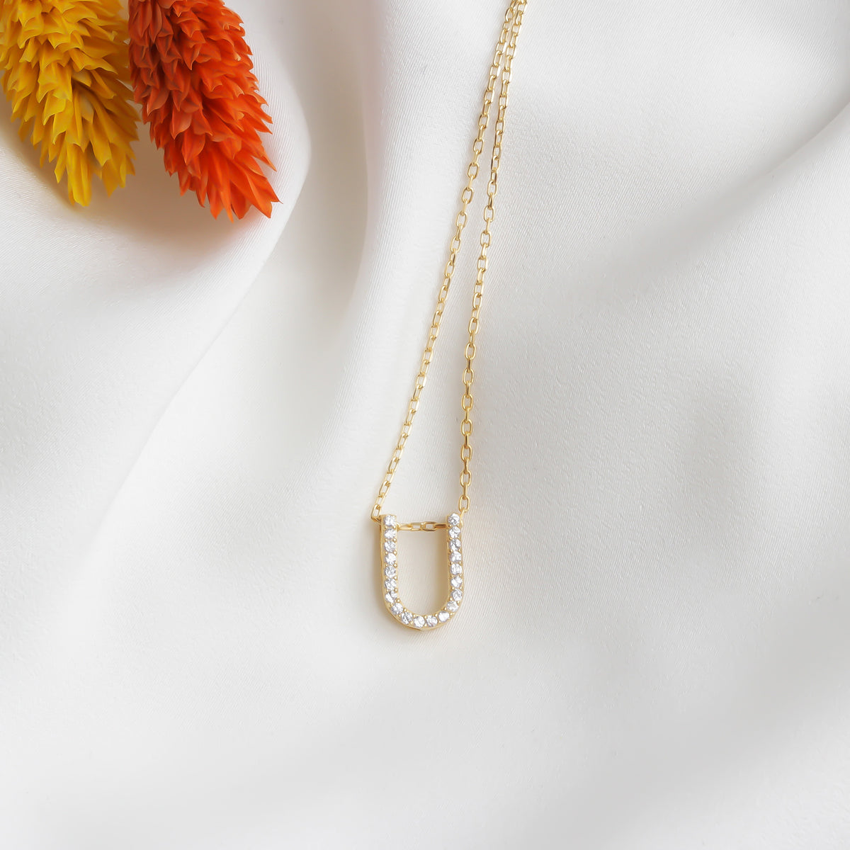 925k Sterling Silver Pave Letter U Necklace