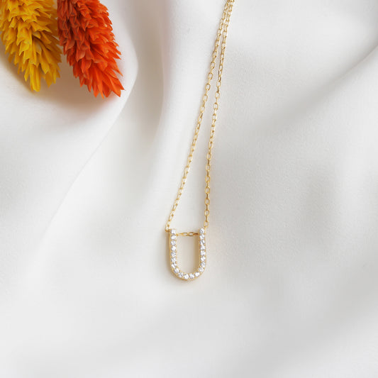 925k Sterling Silver Pave Letter U Necklace