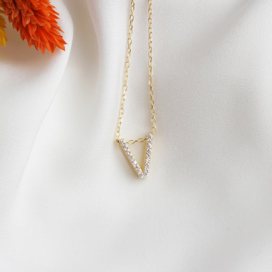 925k Sterling Silver Pave Letter V Necklace