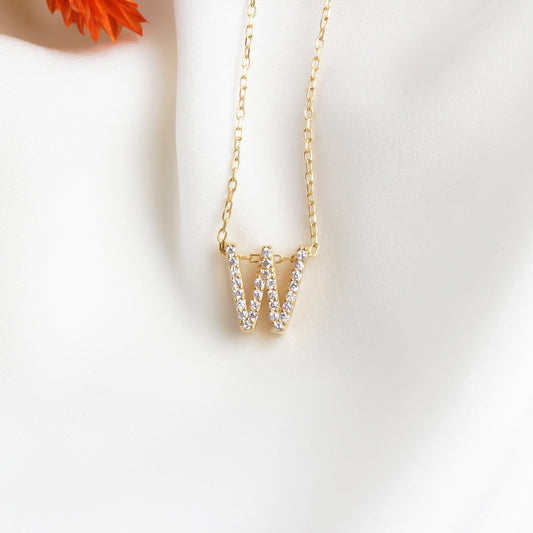 925k Sterling Silver Pave Letter W Necklace