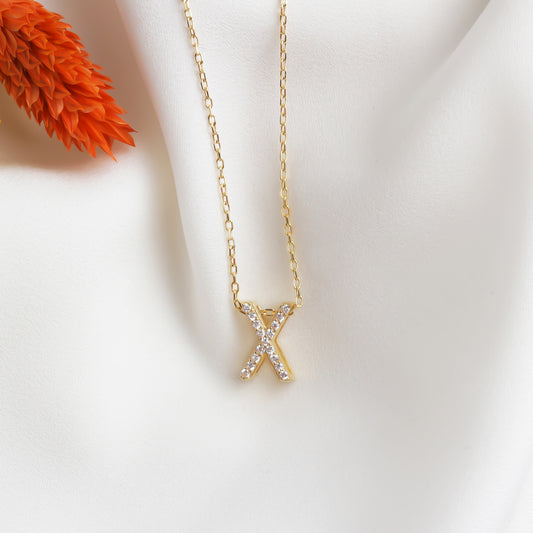 925k Sterling Silver Pave Letter X Necklace