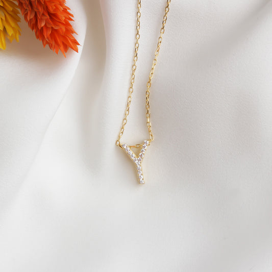 925k Sterling Silver Pave Letter Y Necklace