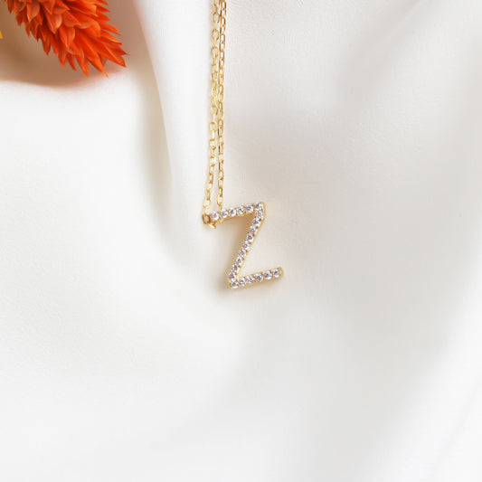 925k Sterling Silver Pave Letter Z Necklace