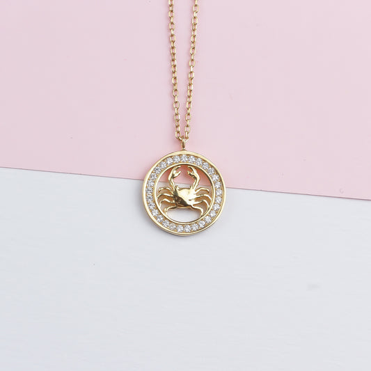 925k Sterling Silver Cancer Zodiac Necklace