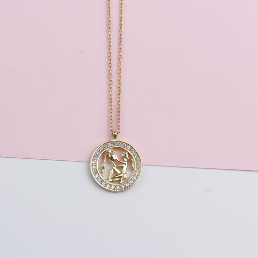 925k Sterling Silver Aquarius Zodiac Necklace