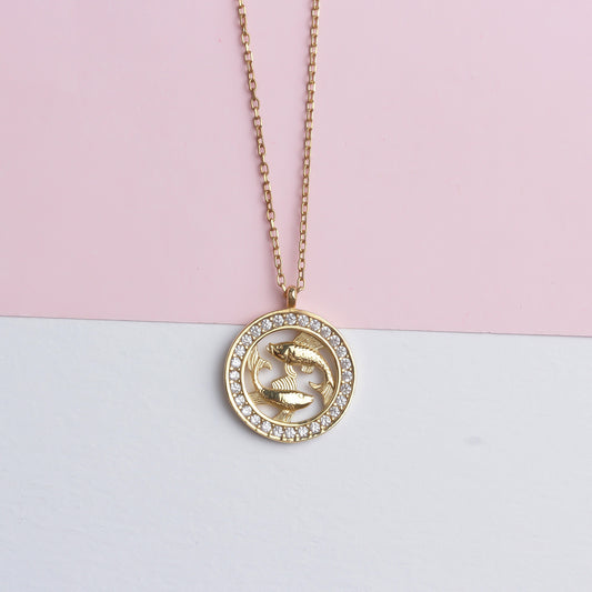 925k Sterling Silver Pisces Zodiac Necklace