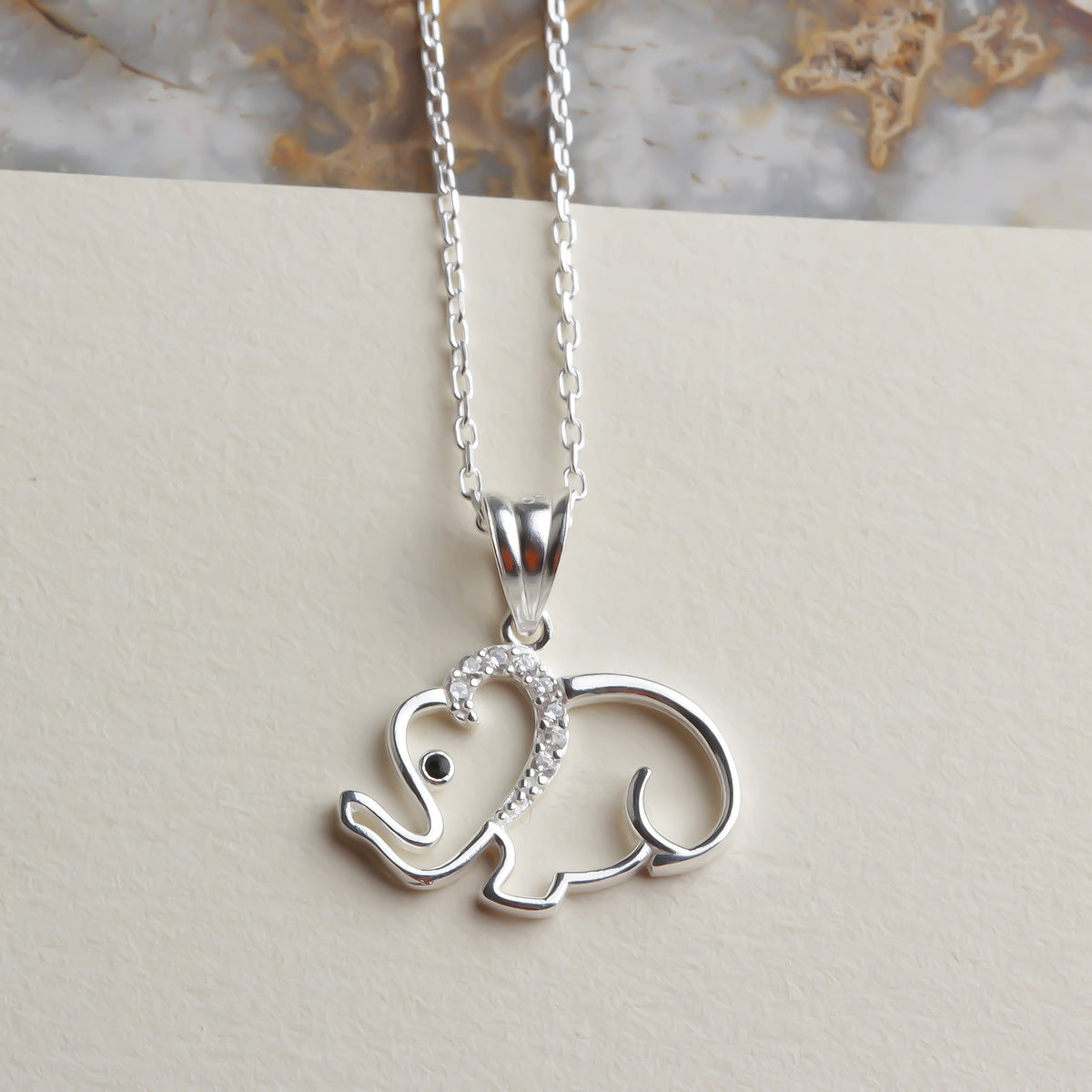 925k Sterling Silver Elephant Necklace