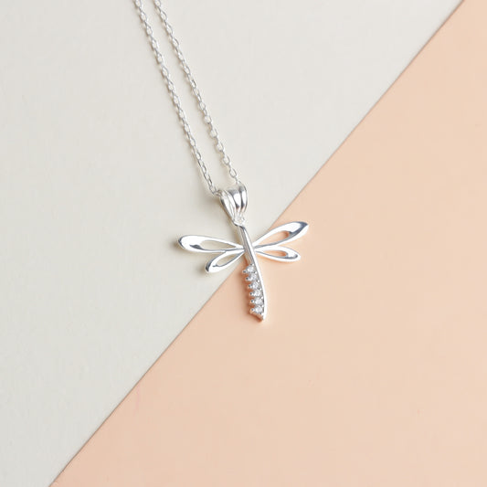 925k Sterling Silver Dragonfly Necklace