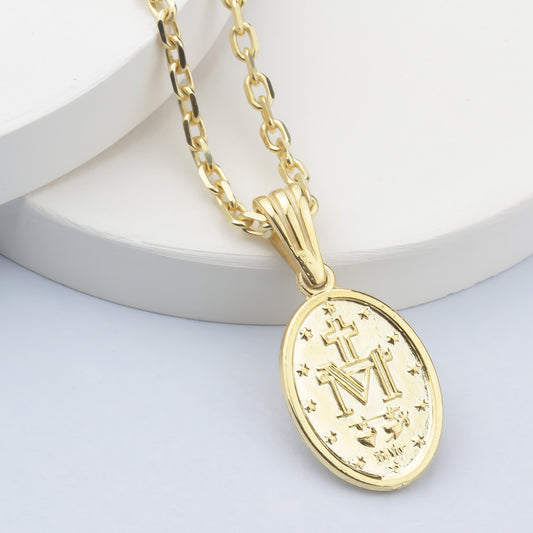 925k Sterling Silver Cross and Virgin Mary Necklace - alternate view 2