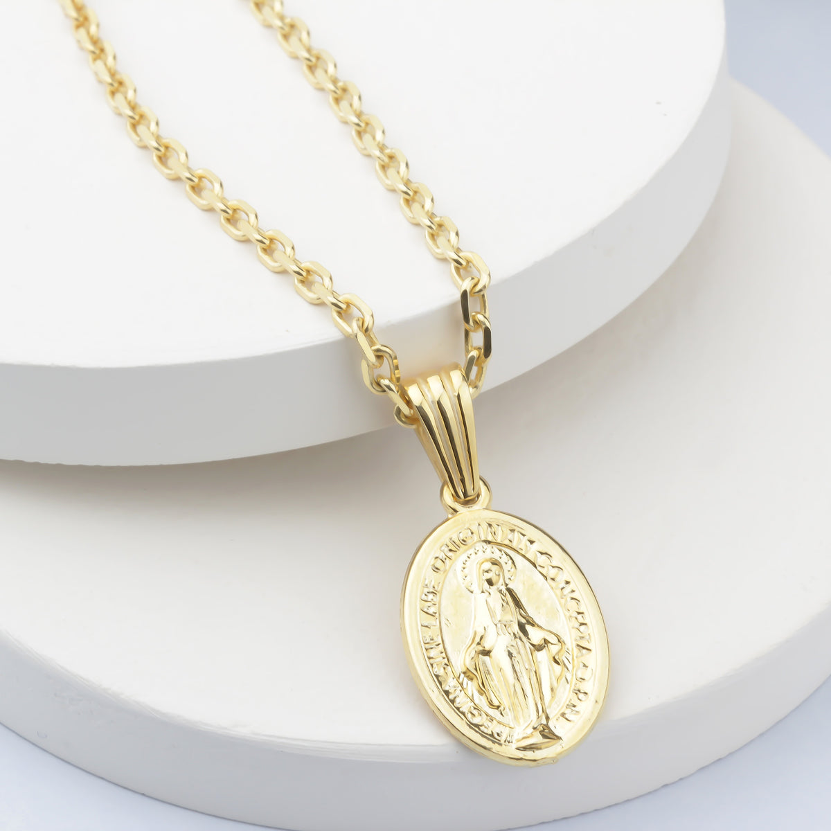 925k Sterling Silver Cross and Virgin Mary Necklace - alternate view 3