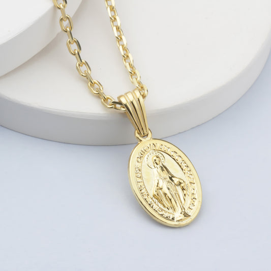 925k Sterling Silver Cross and Virgin Mary Necklace