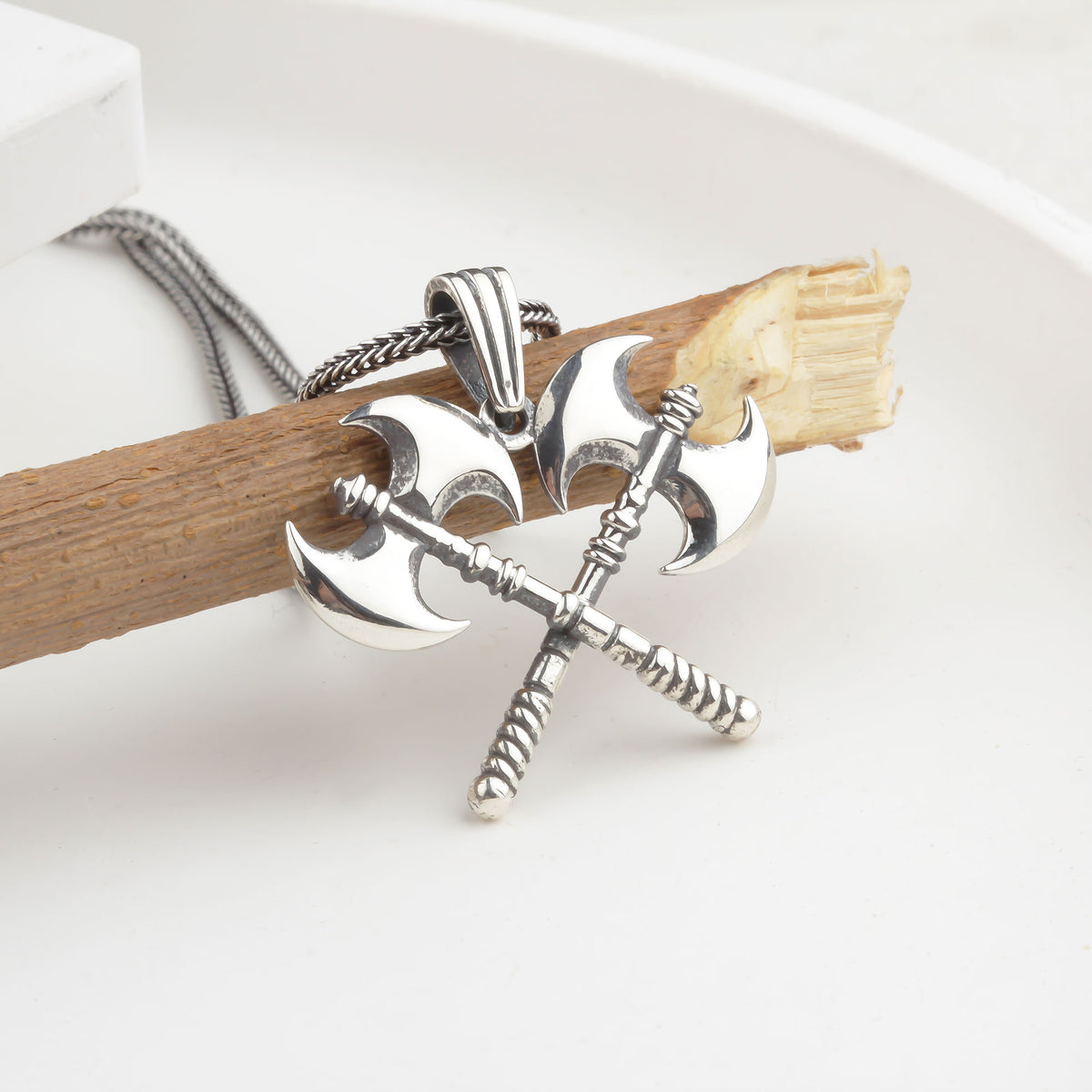 925 Sterling Silver Viking Double Axe Necklace