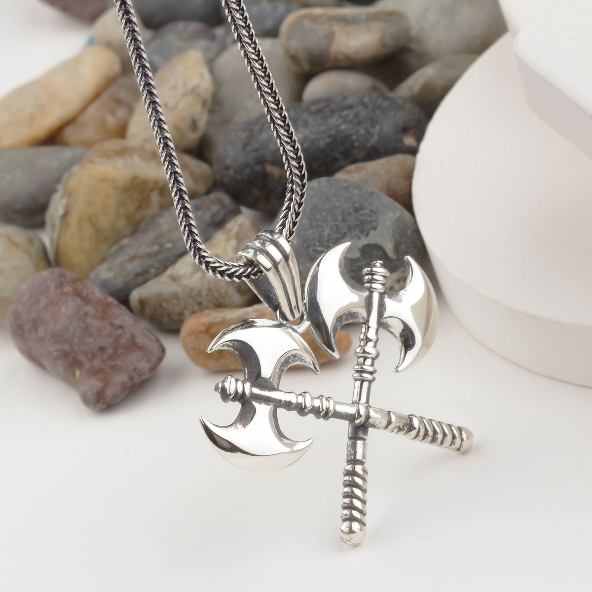 925 Sterling Silver Viking Double Axe Necklace