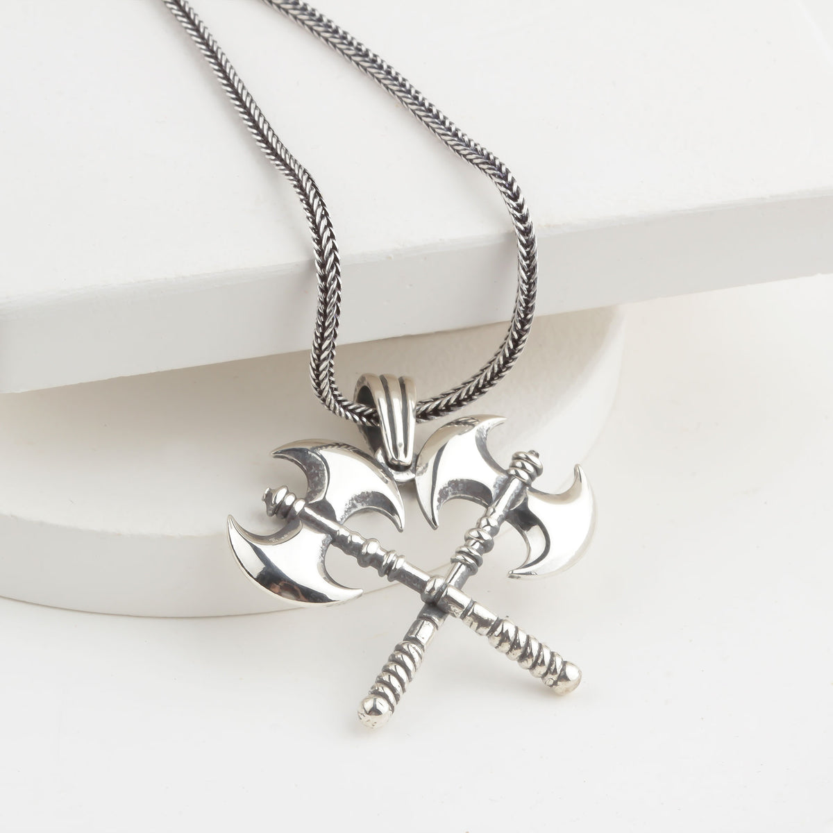 925 Sterling Silver Viking Double Axe Necklace